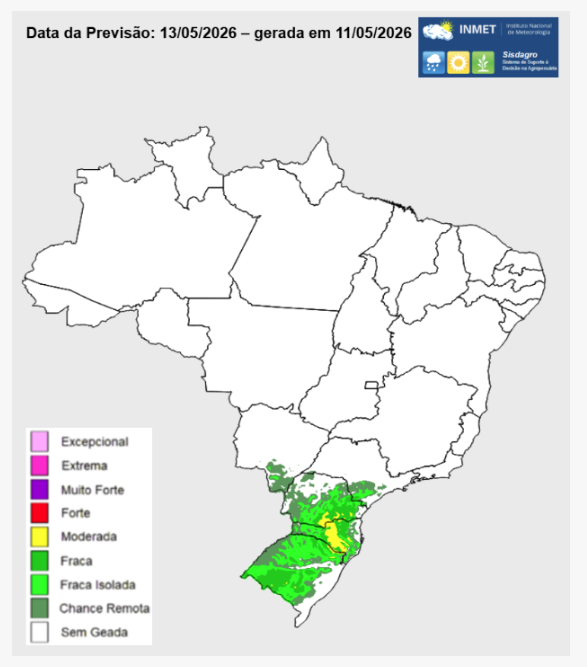 geada previsão do tempo