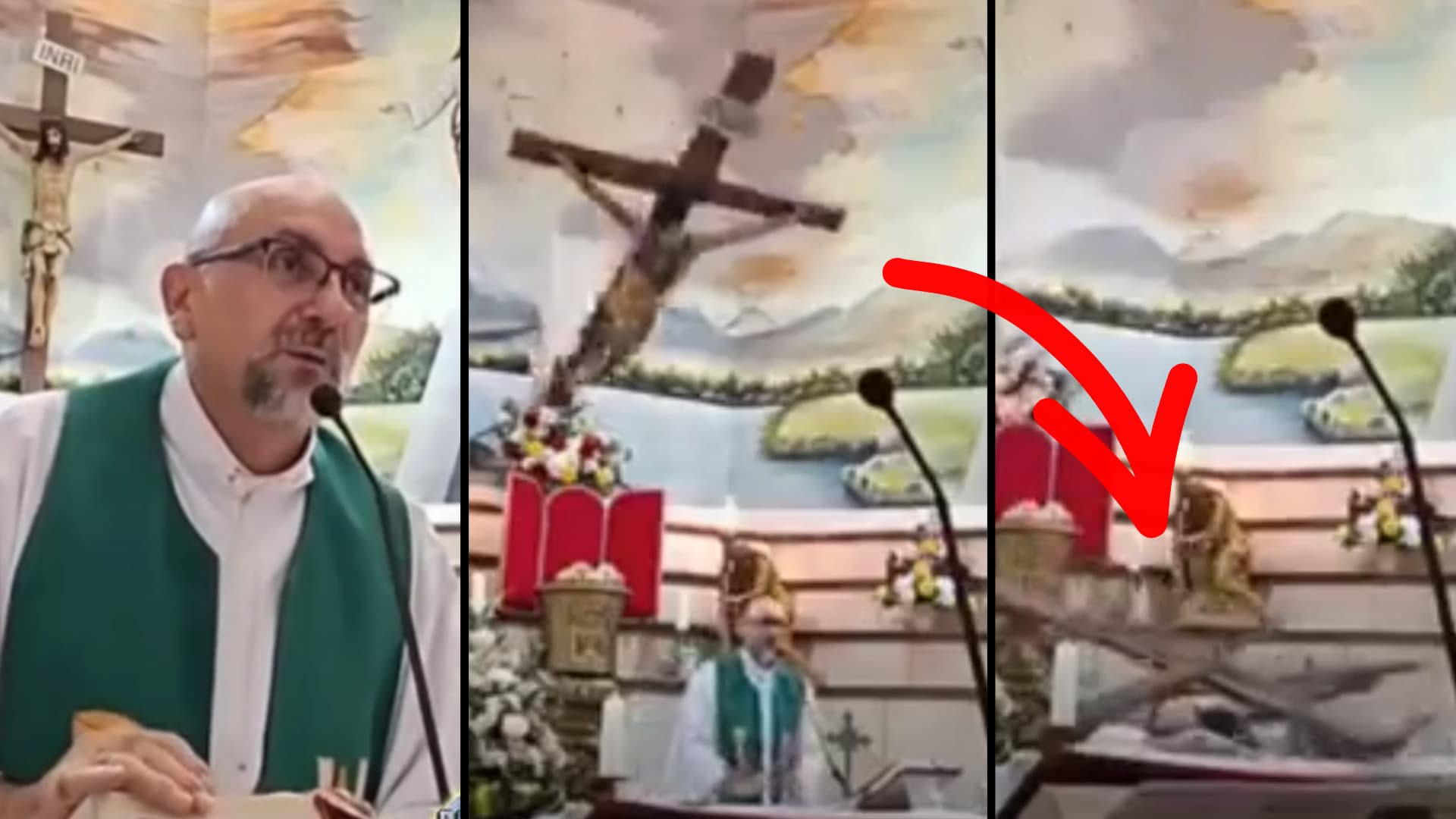 Padre morre diante de fiéis após cruz gigante desabar durante missa ao vivo